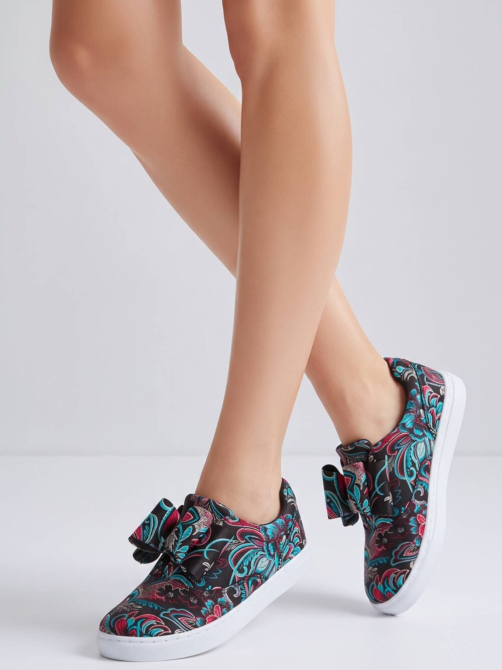 ☔️🔸️Black Metallic Floral Brocade Moira-05 Bow Shoes Size 8